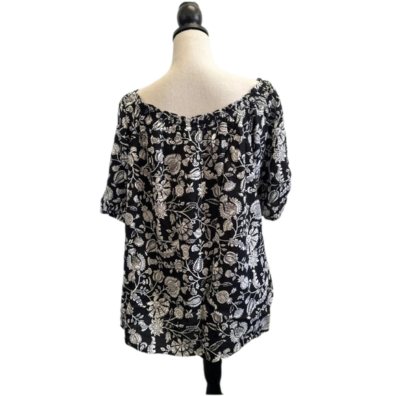 Knox Rose Ebony & White Floral Off the Shoulder/ Bow Blouse Sz 4X NWT - Picture 3 of 5